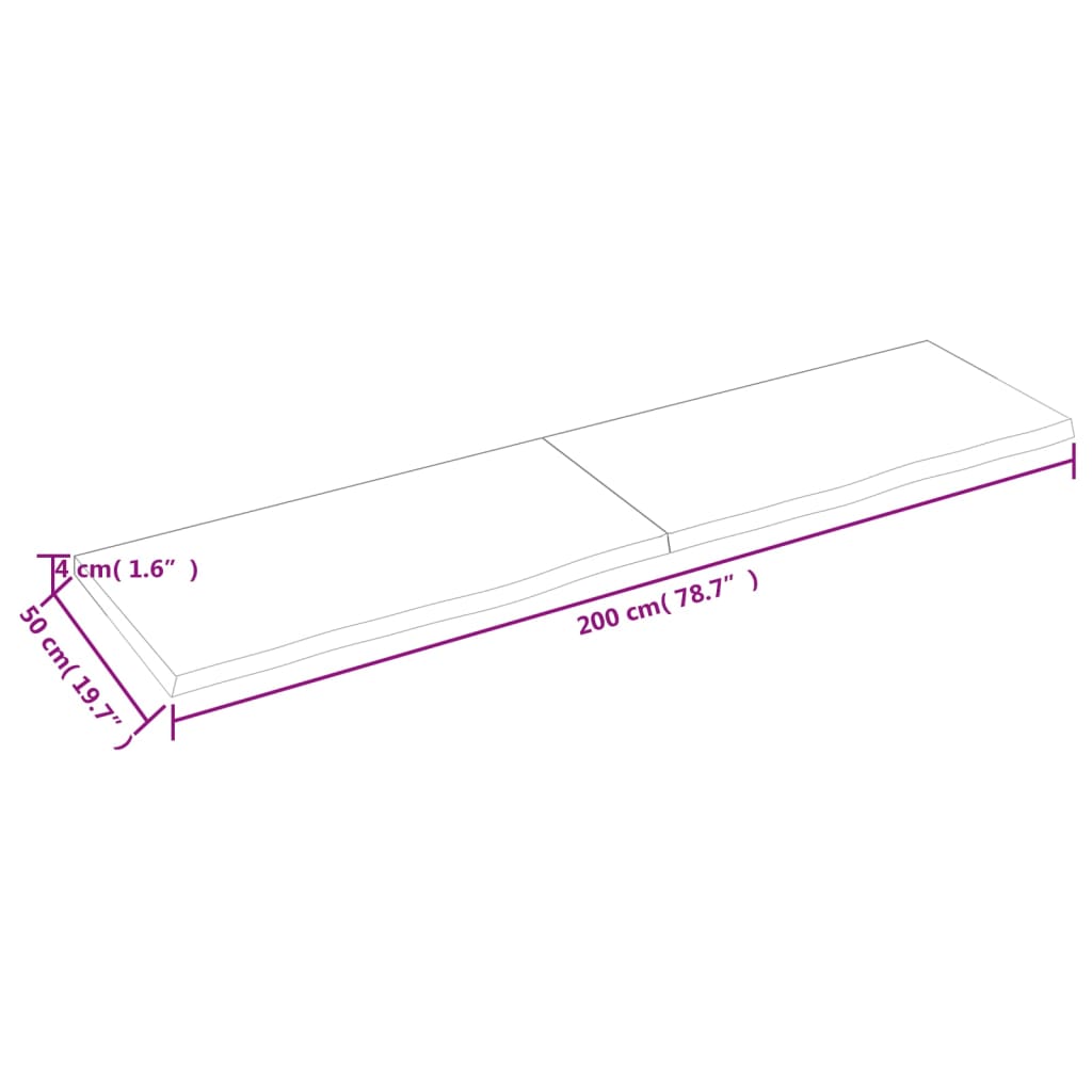 vidaXL Tablero mesa madera roble tratada marrón claro 200x50x(2-4) cm