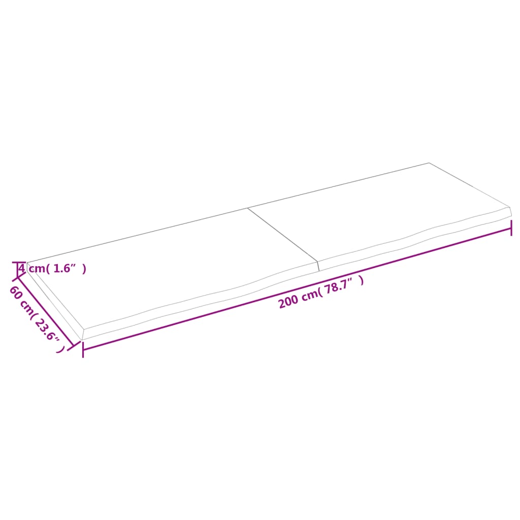 vidaXL Tablero mesa madera roble tratada marrón claro 200x60x(2-4) cm