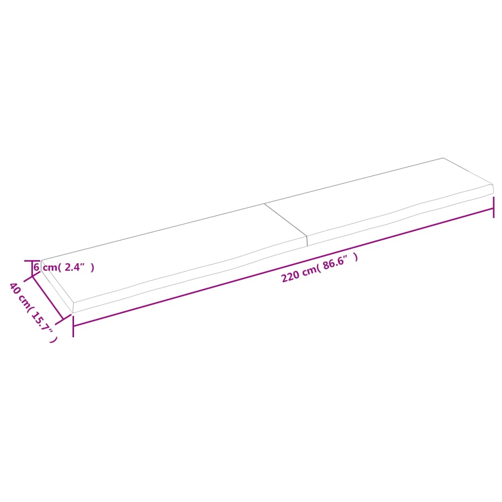 vidaXL Tablero mesa madera roble tratada marrón claro 220x40x(2-6) cm