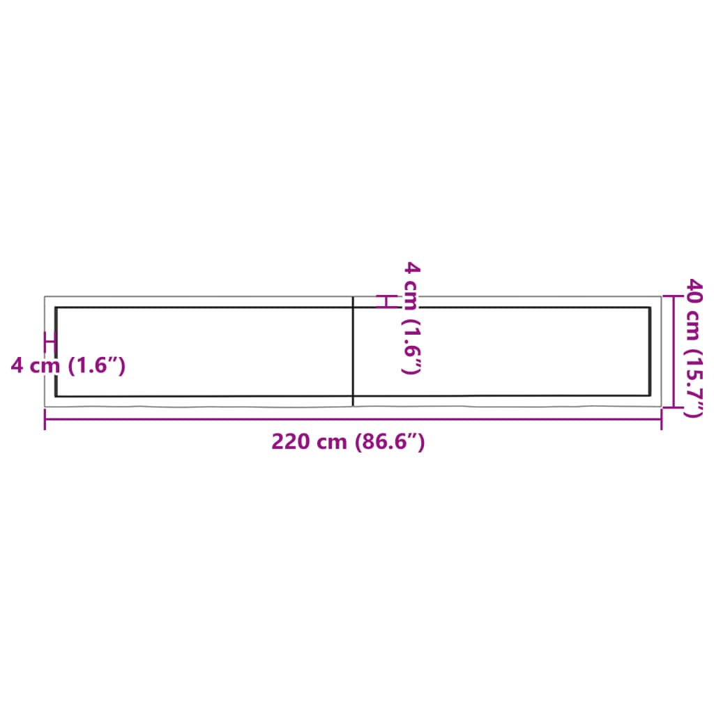 vidaXL Tablero mesa madera roble tratada marrón claro 220x40x(2-6) cm