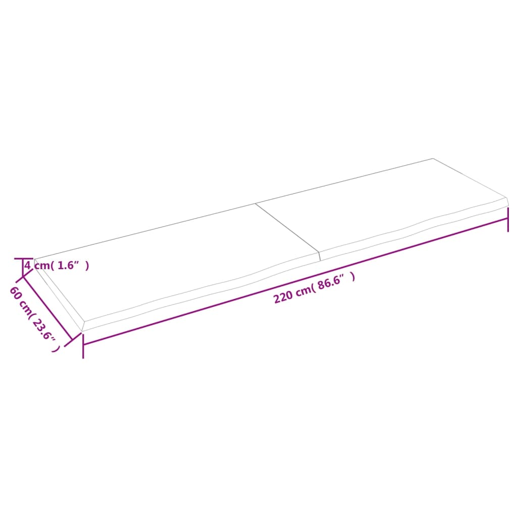 vidaXL Tablero mesa madera roble tratada marrón claro 220x60x(2-4) cm