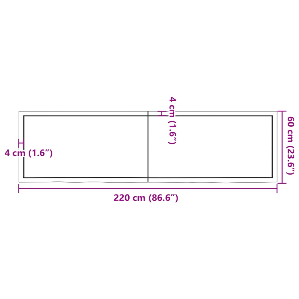 vidaXL Tablero mesa madera roble tratada marrón claro 220x60x(2-4) cm