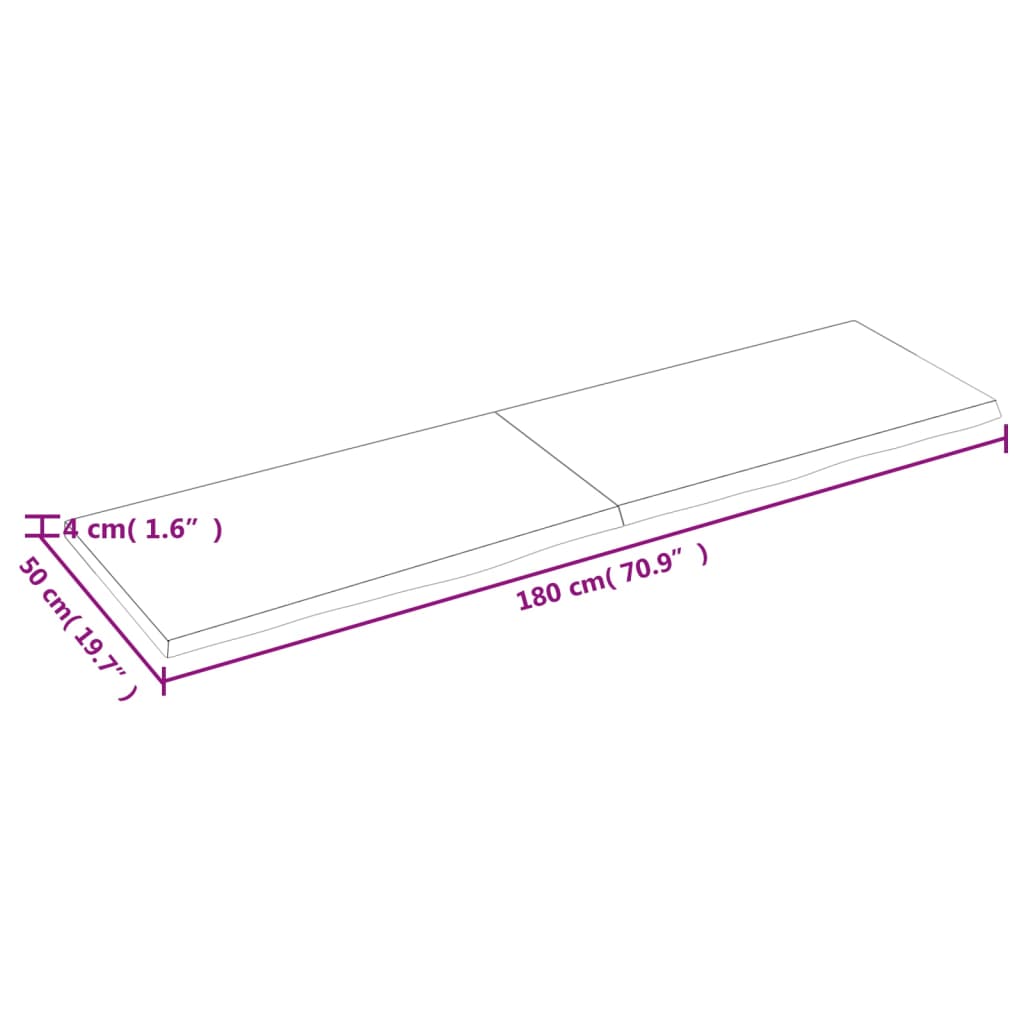 vidaXL Tablero mesa madera roble tratada marrón oscuro 180x50x(2-4) cm