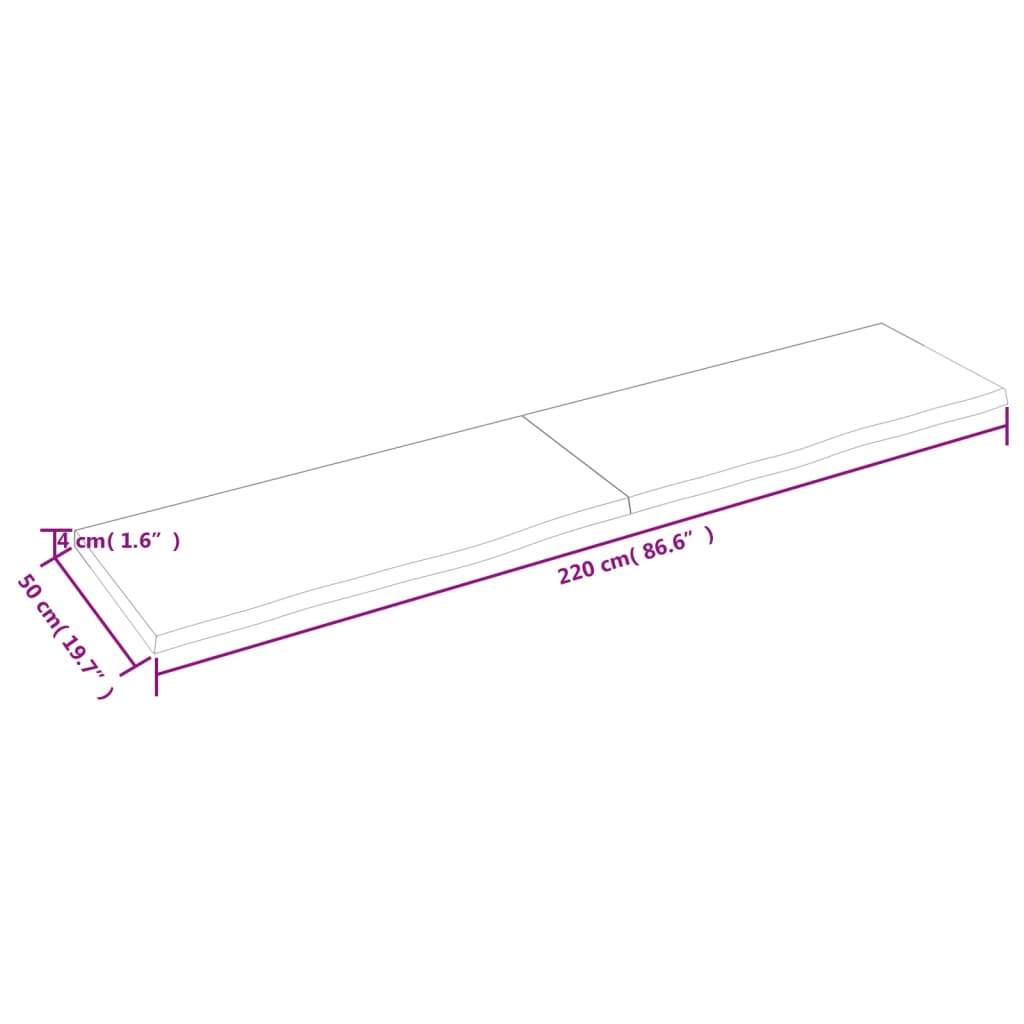 vidaXL Tablero mesa madera roble tratada marrón oscuro 220x50x(2-4) cm