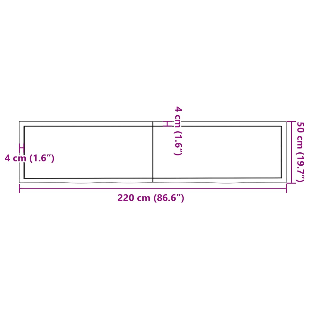 vidaXL Tablero mesa madera roble tratada marrón oscuro 220x50x(2-4) cm