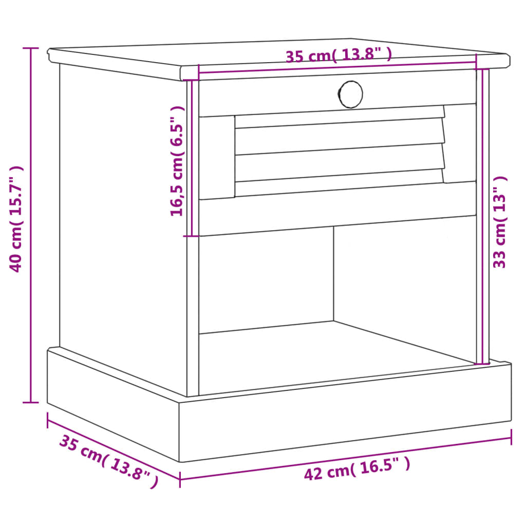 vidaXL Mesita de noche VIGO madera maciza de pino 42x35x42 cm