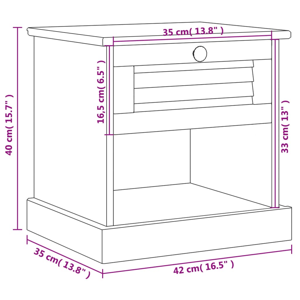 vidaXL Mesita de noche VIGO madera maciza de pino 42x35x42 cm