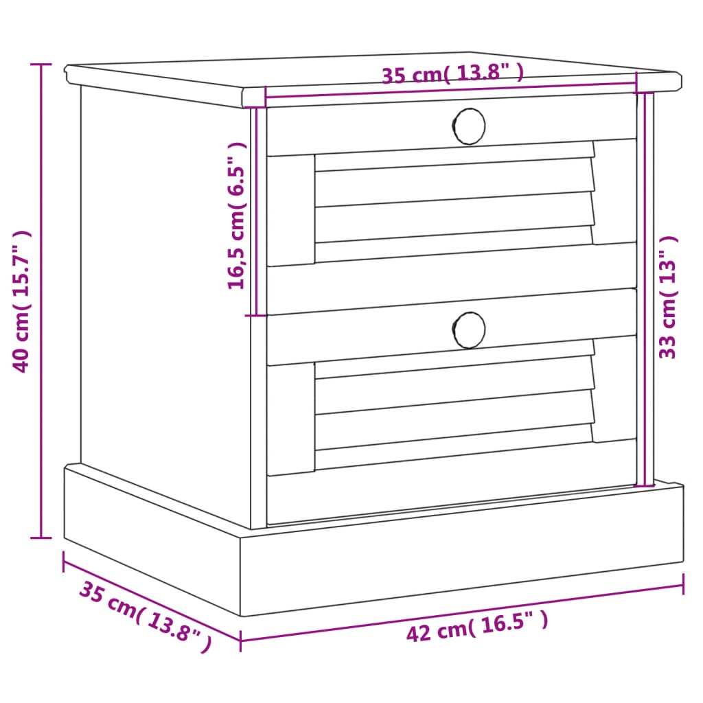 vidaXL Mesita de noche VIGO madera maciza de pino 42x35x42 cm