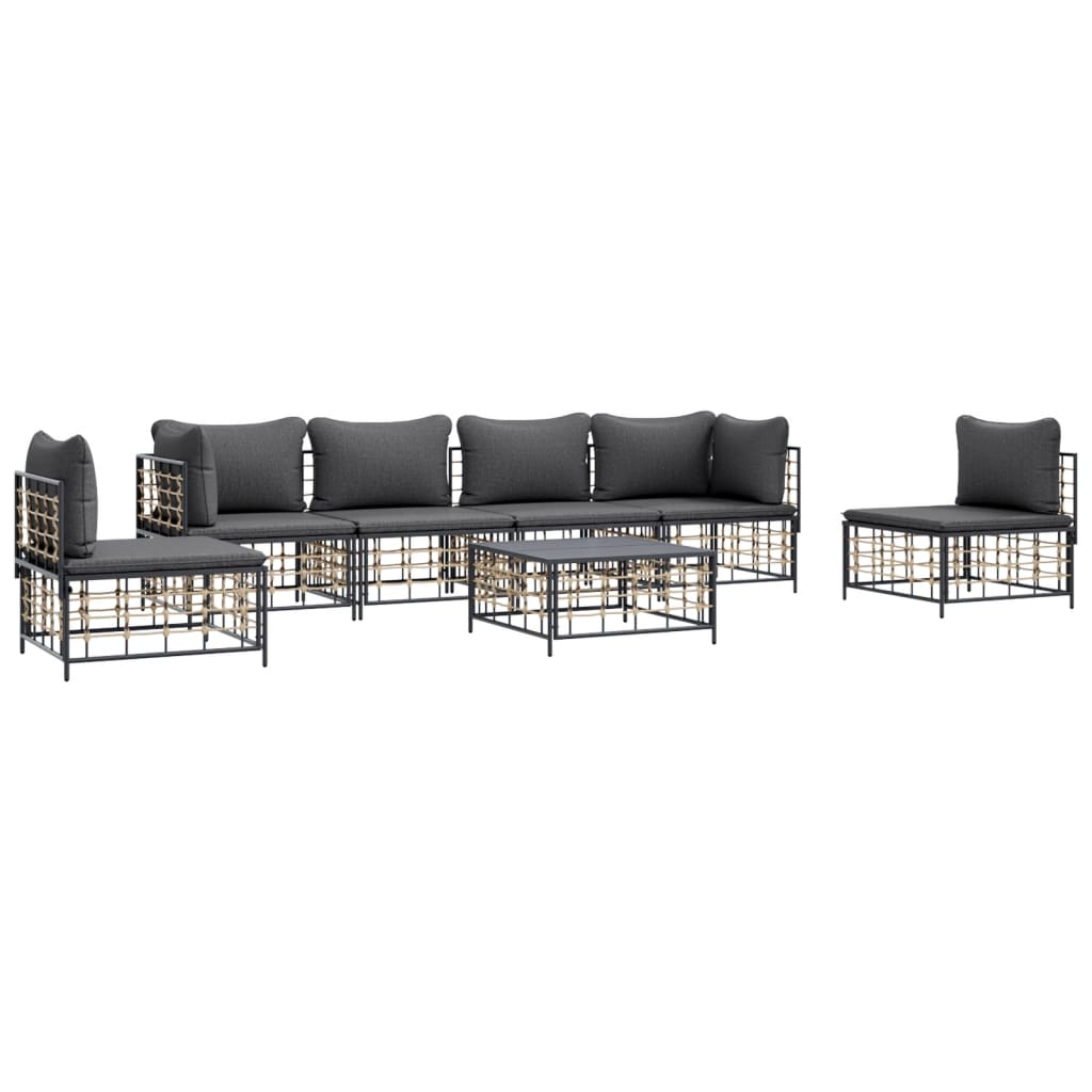 vidaXL Set muebles de jardín 7 pzas y cojines ratán PE gris antracita