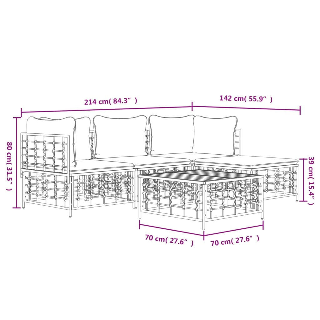 vidaXL Set muebles de jardín 4 pzas y cojines ratán PE gris antracita