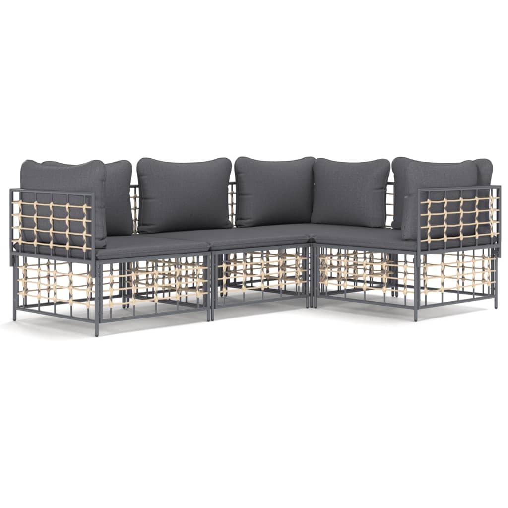 vidaXL Set muebles de jardín 4 pzas y cojines ratán PE gris antracita