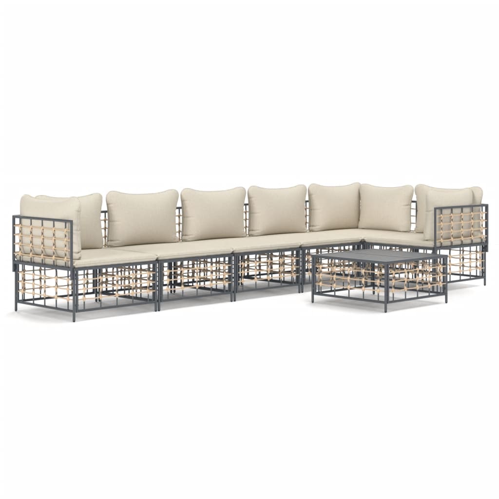 vidaXL Set muebles de jardín 7 pzas y cojines ratán PE gris antracita