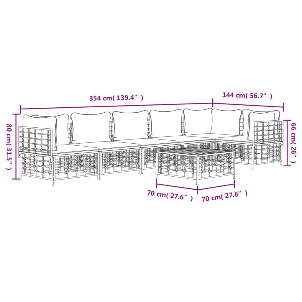 vidaXL Set muebles de jardín 7 pzas y cojines ratán PE gris antracita