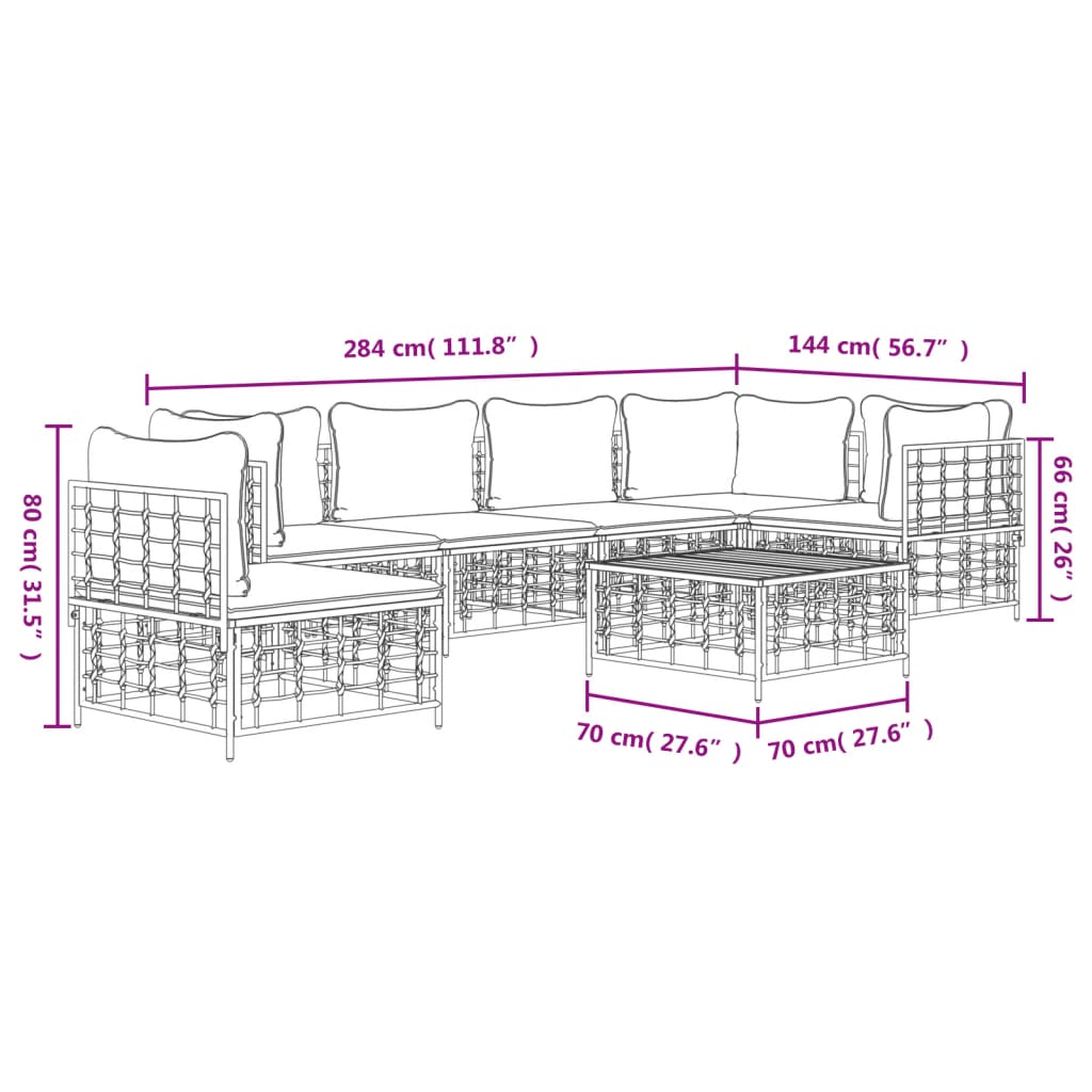 vidaXL Set muebles de jardín 7 pzas y cojines ratán PE gris antracita