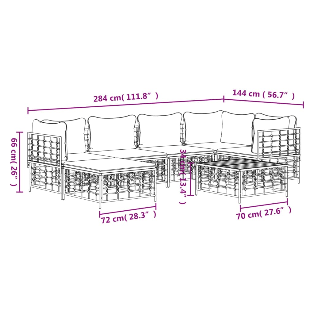 vidaXL Set muebles de jardín 7 pzas y cojines ratán PE gris antracita