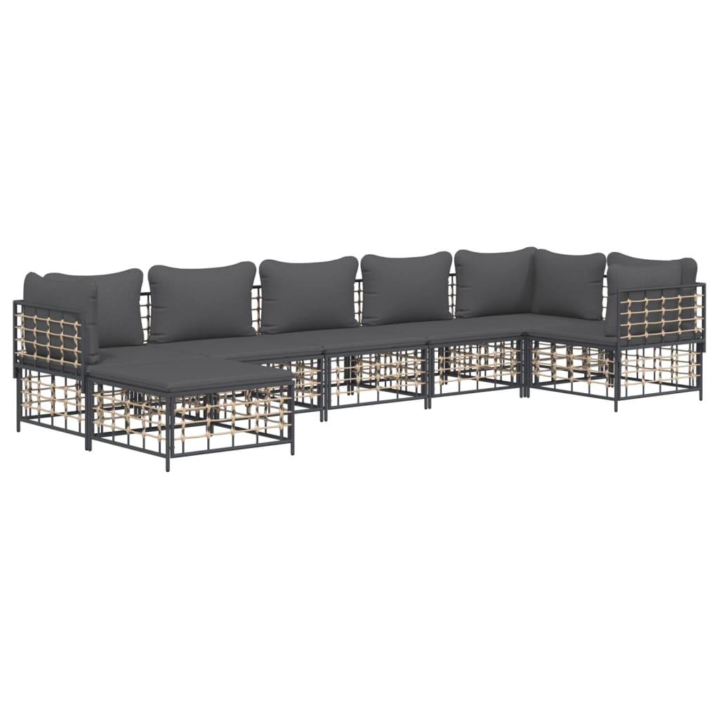 vidaXL Set muebles de jardín 7 pzas y cojines ratán PE gris antracita