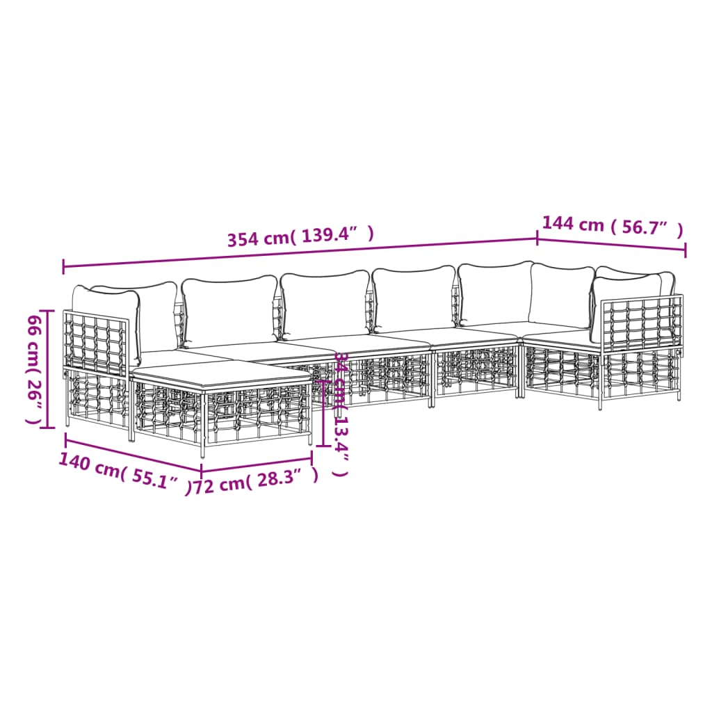 vidaXL Set muebles de jardín 7 pzas y cojines ratán PE gris antracita