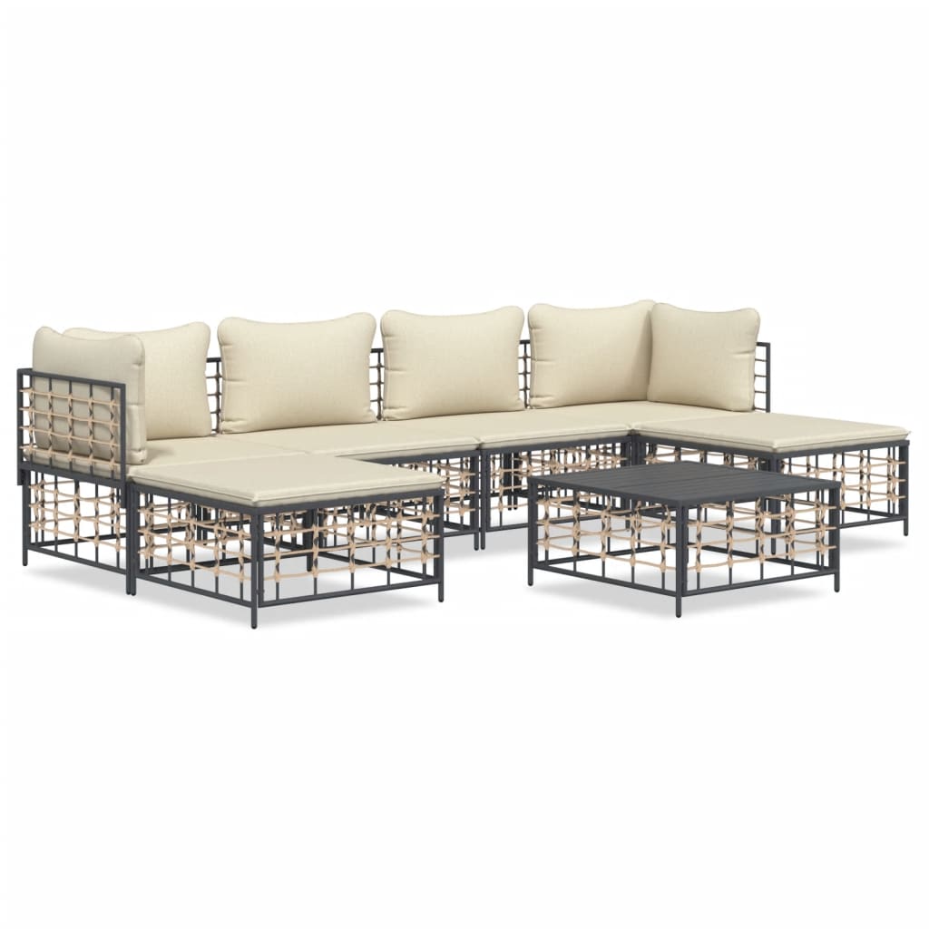 vidaXL Set muebles de jardín 7 pzas y cojines ratán PE gris antracita