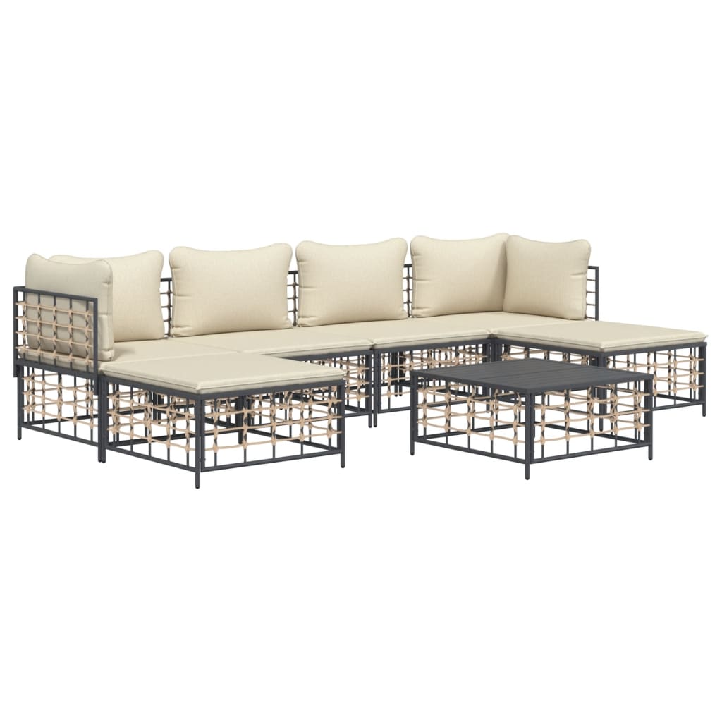 vidaXL Set muebles de jardín 7 pzas y cojines ratán PE gris antracita