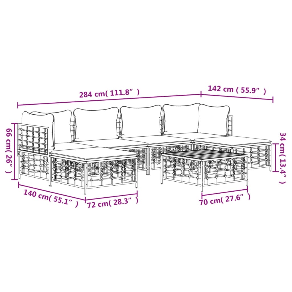 vidaXL Set muebles de jardín 7 pzas y cojines ratán PE gris antracita