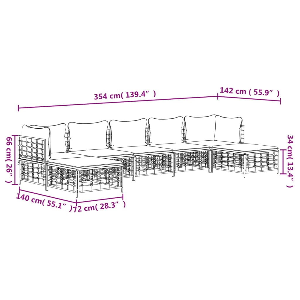 vidaXL Set muebles de jardín 7 pzas y cojines ratán PE gris antracita