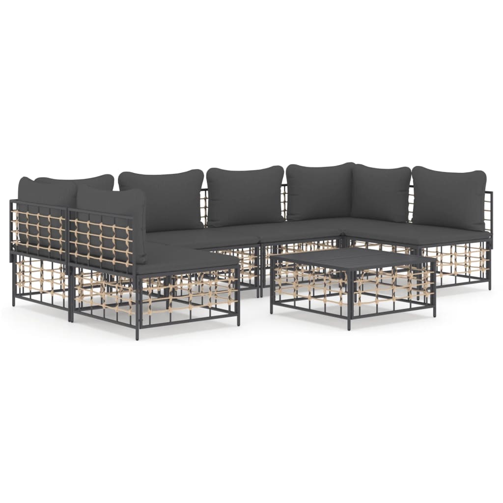 vidaXL Set muebles de jardín 7 pzas y cojines ratán PE gris antracita