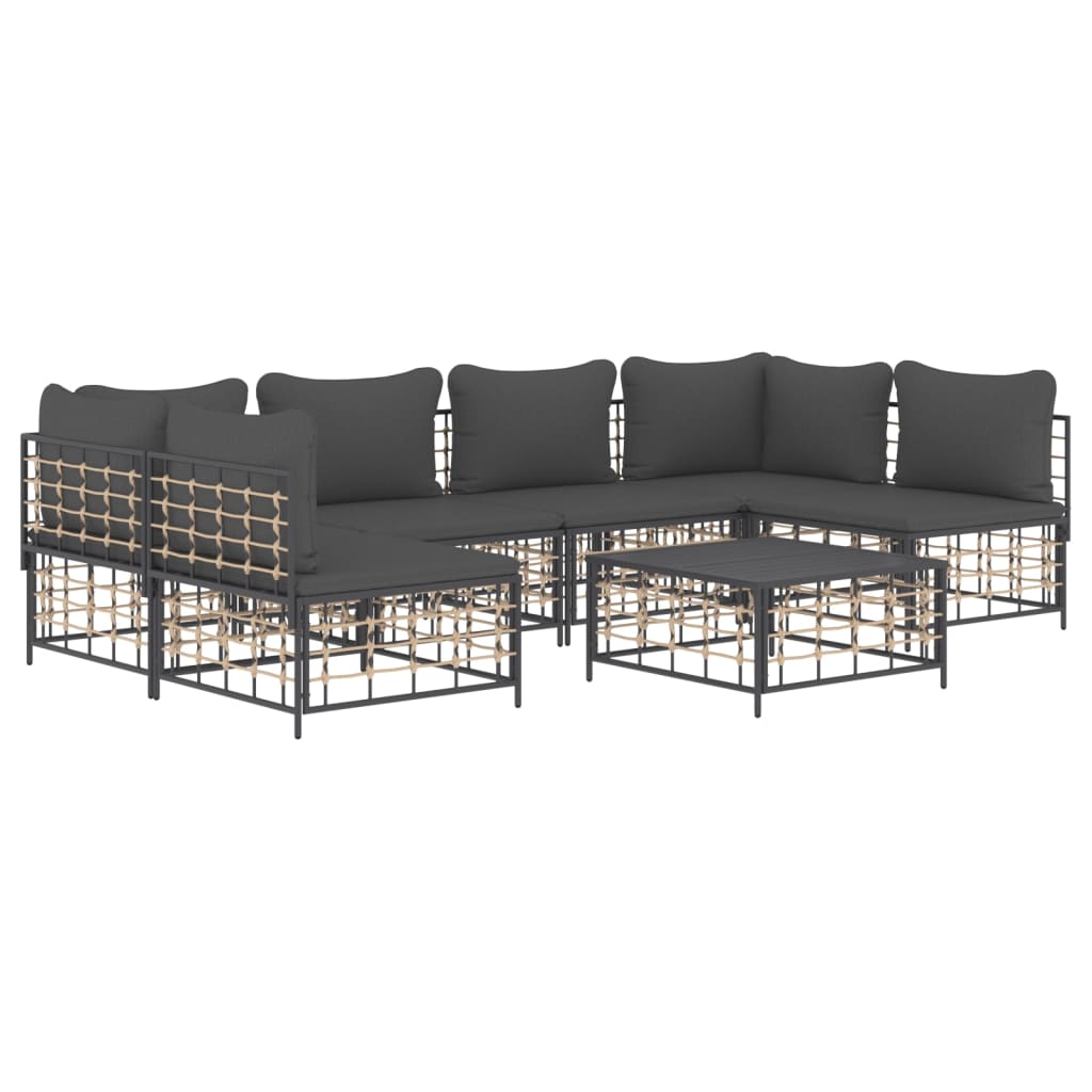 vidaXL Set muebles de jardín 7 pzas y cojines ratán PE gris antracita