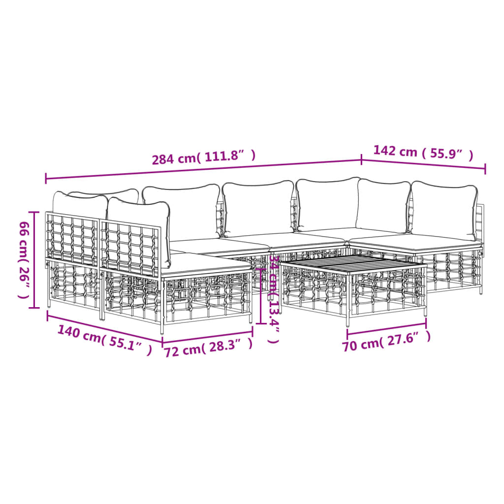 vidaXL Set muebles de jardín 7 pzas y cojines ratán PE gris antracita