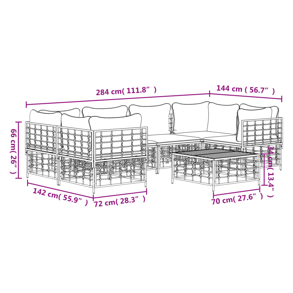 vidaXL Set muebles de jardín 7 pzas y cojines ratán PE gris antracita