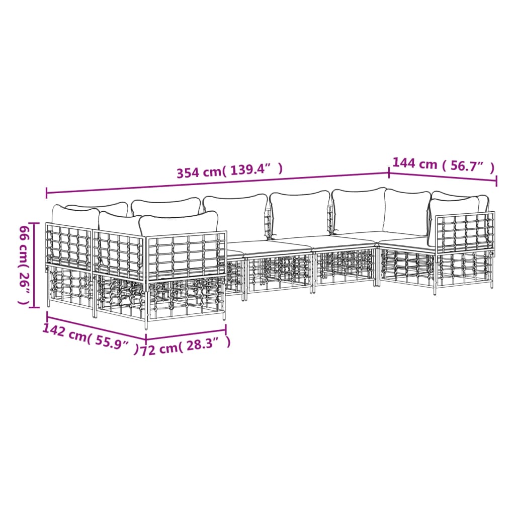 vidaXL Set muebles de jardín 7 pzas y cojines ratán PE gris antracita