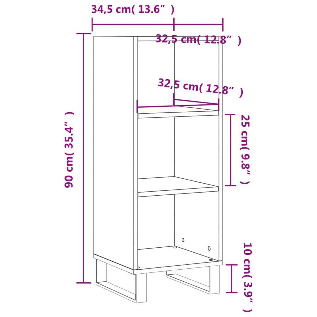 vidaXL Aparador de madera de ingeniería marrón roble 34,5x32,5x90 cm