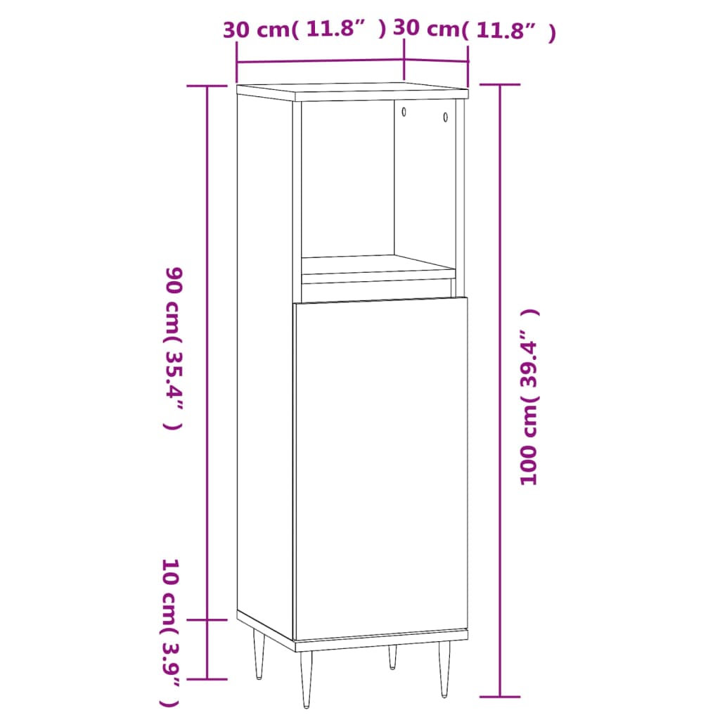 vidaXL Armario de baño madera contrachapada roble Sonoma 30x30x100 cm