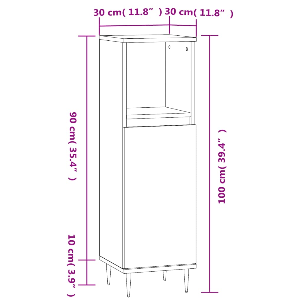 vidaXL Armario de baño madera contrachapada roble ahumado 30x30x100 cm