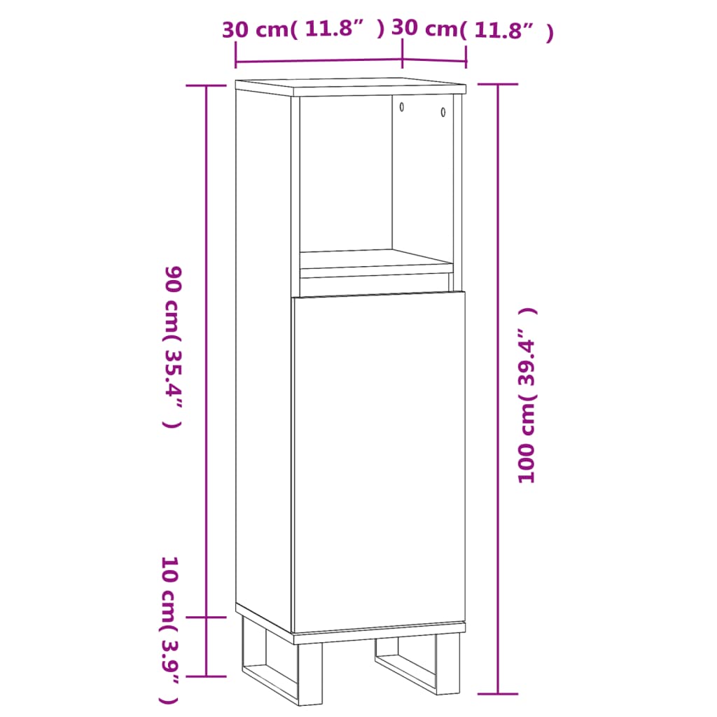 vidaXL Armario de baño madera contrachapada blanco brillo 30x30x100 cm