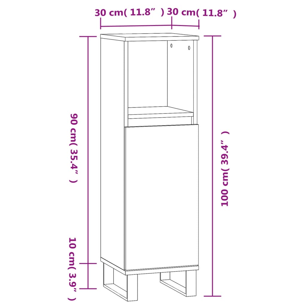 vidaXL Armario de baño madera contrachapada gris hormigón 30x30x100 cm