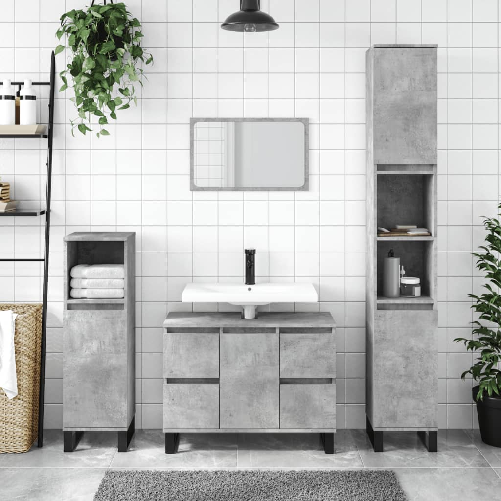 vidaXL Armario de baño madera contrachapada gris hormigón 30x30x100 cm