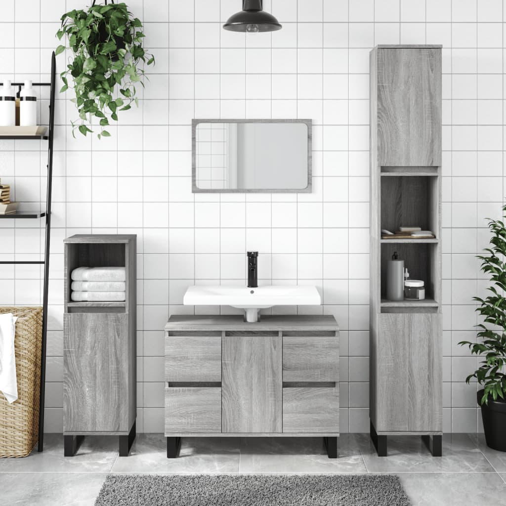 vidaXL Armario de baño madera contrachapada gris Sonoma 30x30x100 cm