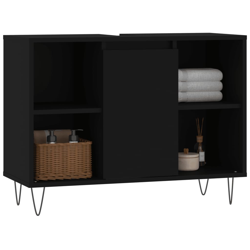 vidaXL Mueble de baño madera de ingeniería negro 80x33x60 cm