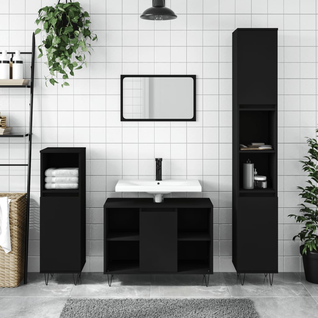 vidaXL Mueble de baño madera de ingeniería negro 80x33x60 cm