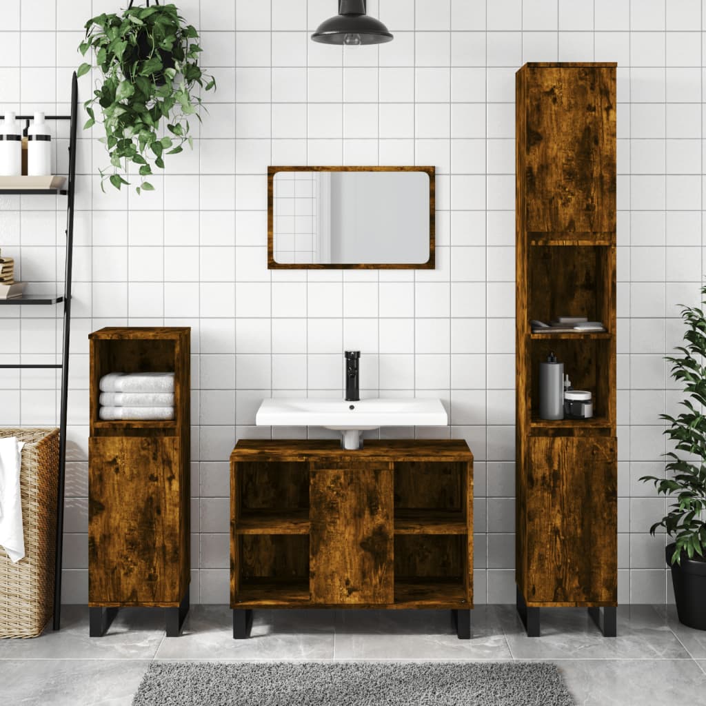 vidaXL Mueble de baño madera de ingeniería roble ahumado 80x33x60 cm