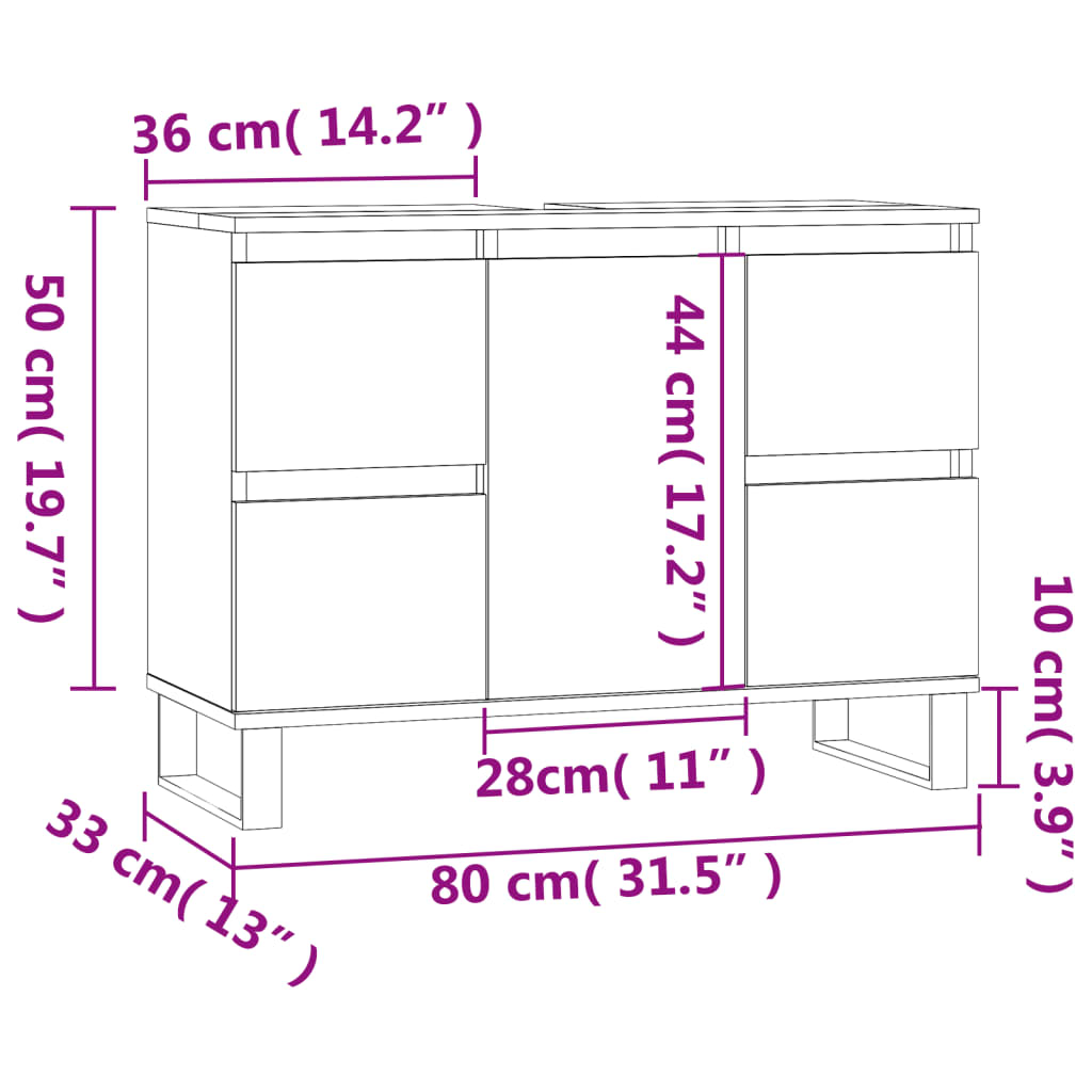 vidaXL Mueble de baño madera de ingeniería blanco 80x33x60 cm