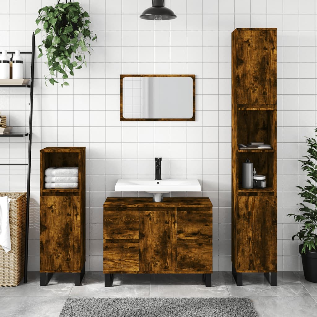 vidaXL Mueble de baño madera de ingeniería roble ahumado 80x33x60 cm