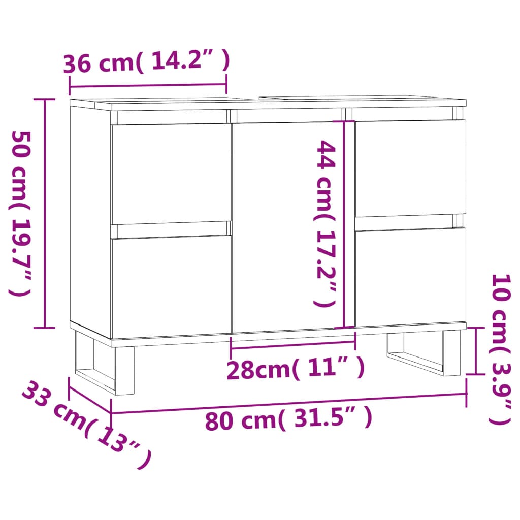 vidaXL Mueble de baño madera de ingeniería roble marrón 80x33x60 cm