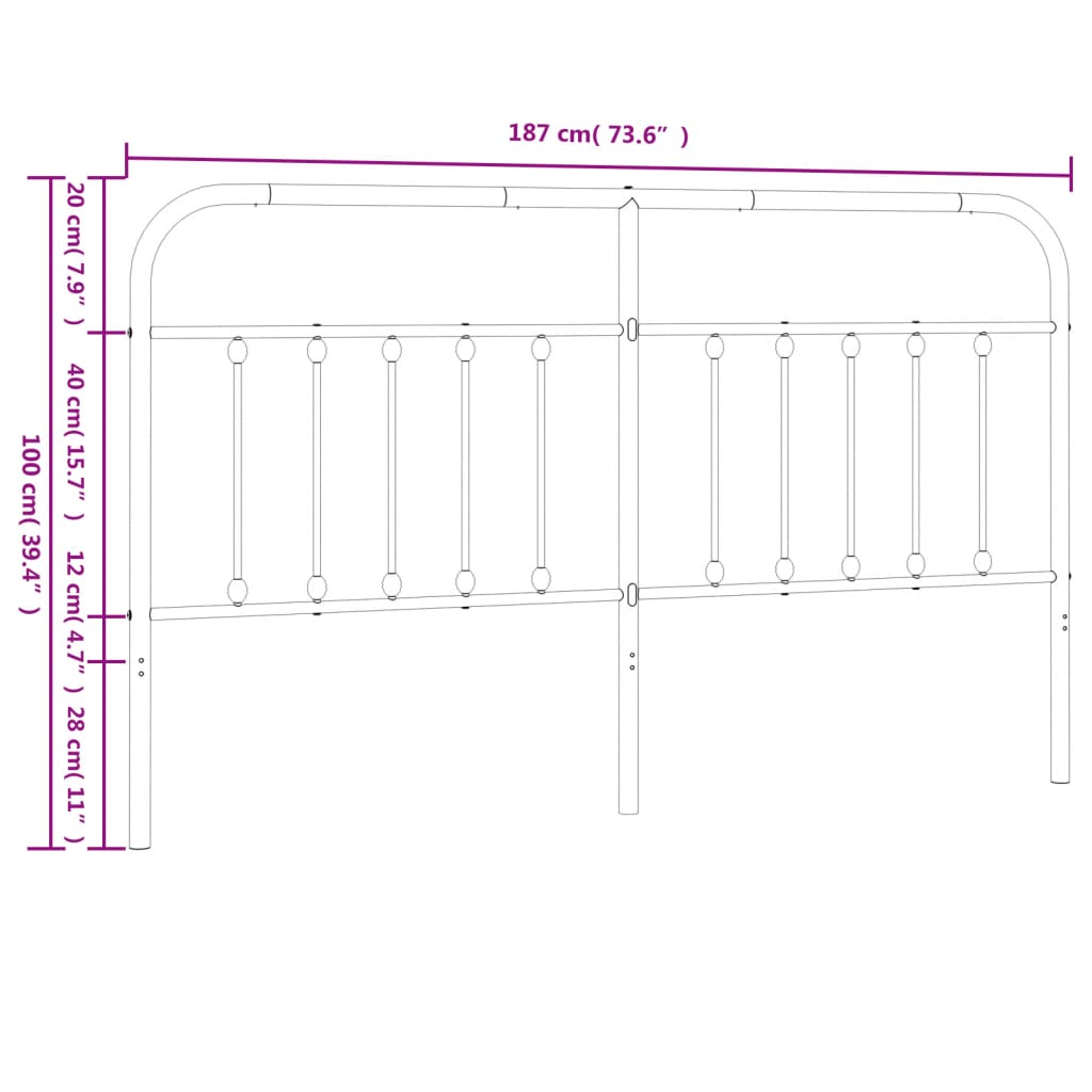 vidaXL Cabecero de metal negro 180 cm