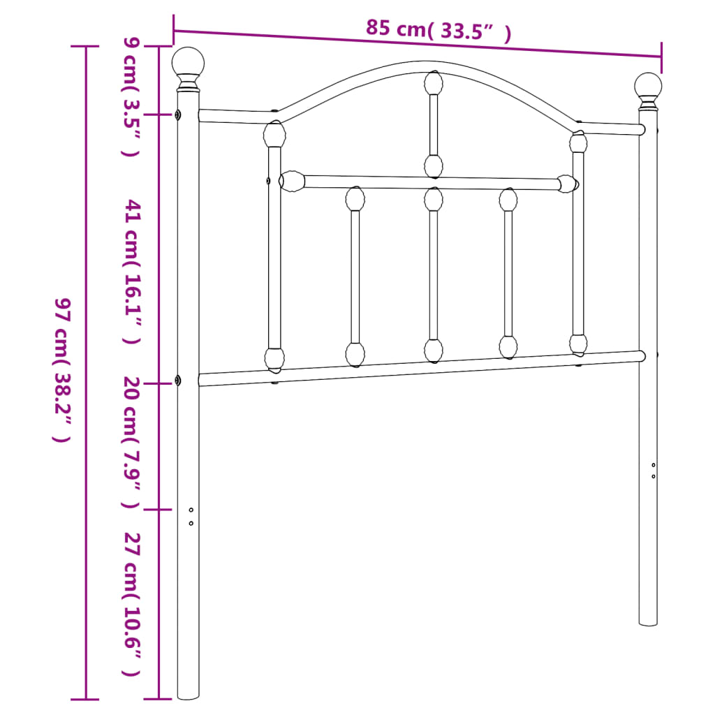 vidaXL Cabecero de metal negro 80 cm