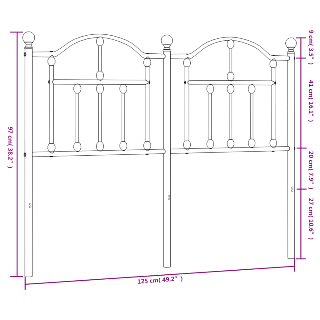 vidaXL Cabecero de metal negro 120 cm