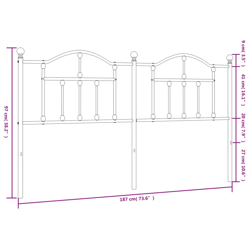 vidaXL Cabecero de metal negro 180 cm