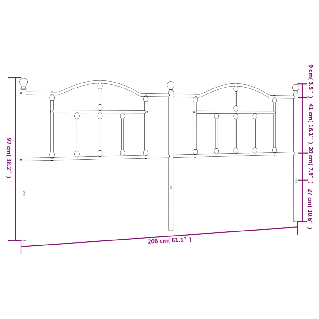 vidaXL Cabecero de metal negro 200 cm