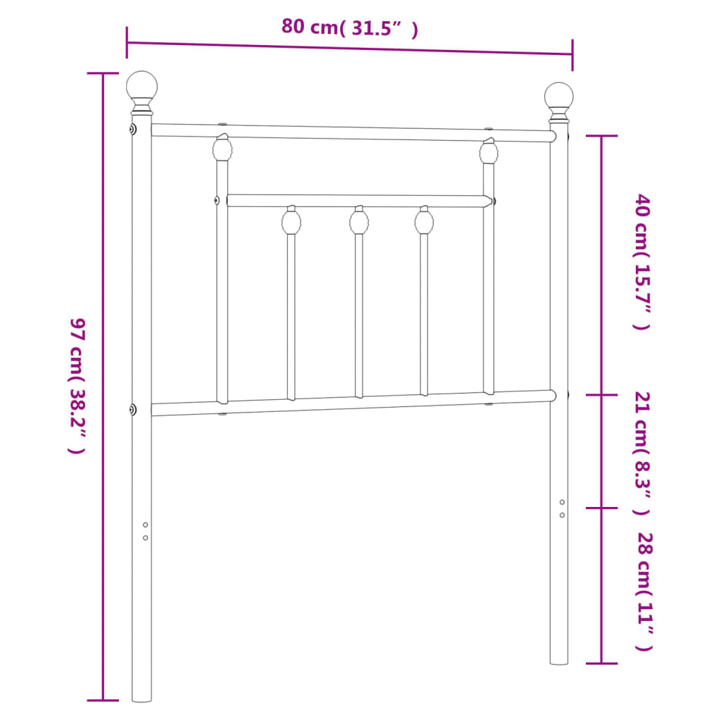 vidaXL Cabecero de metal negro 75 cm