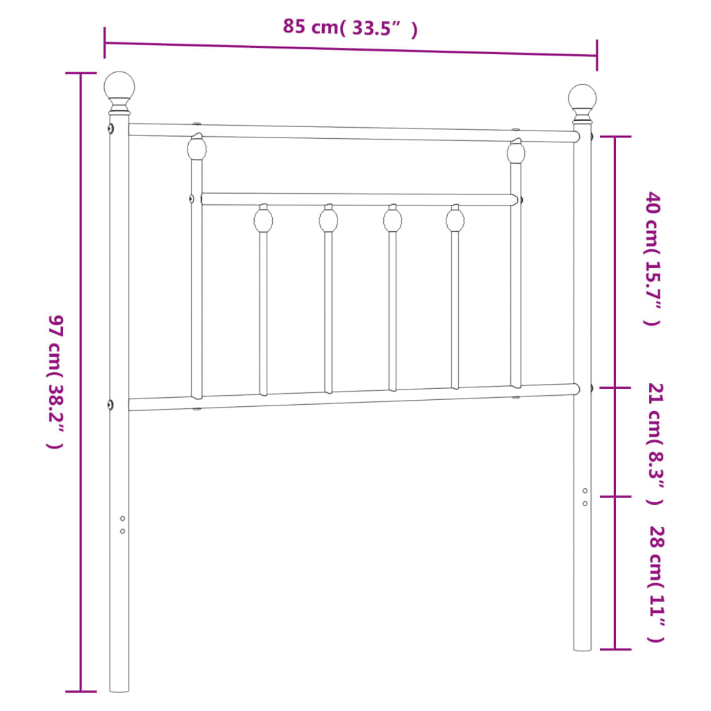 vidaXL Cabecero de metal negro 80 cm